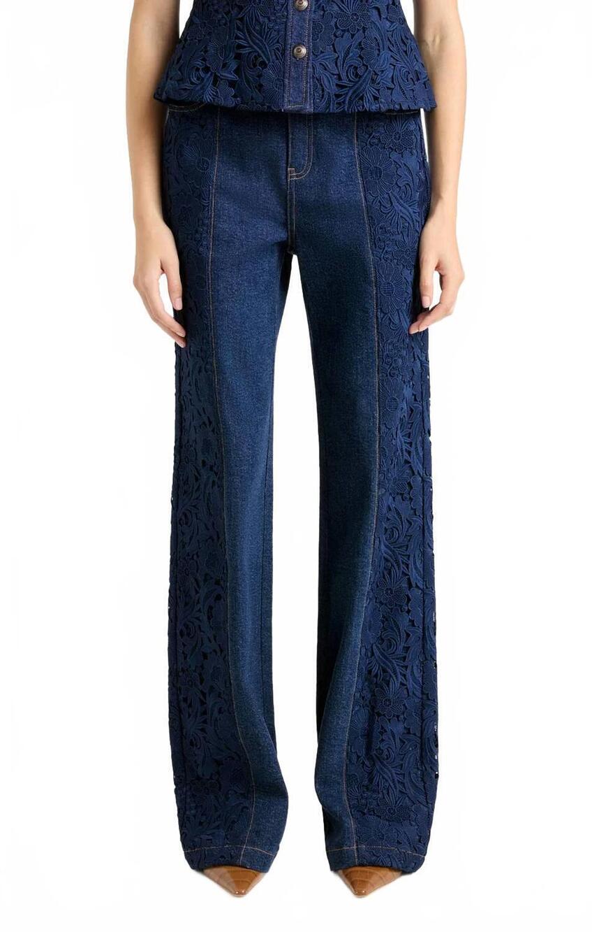 NEW CINQ A SEPT francine lace combo pants in indigo denim